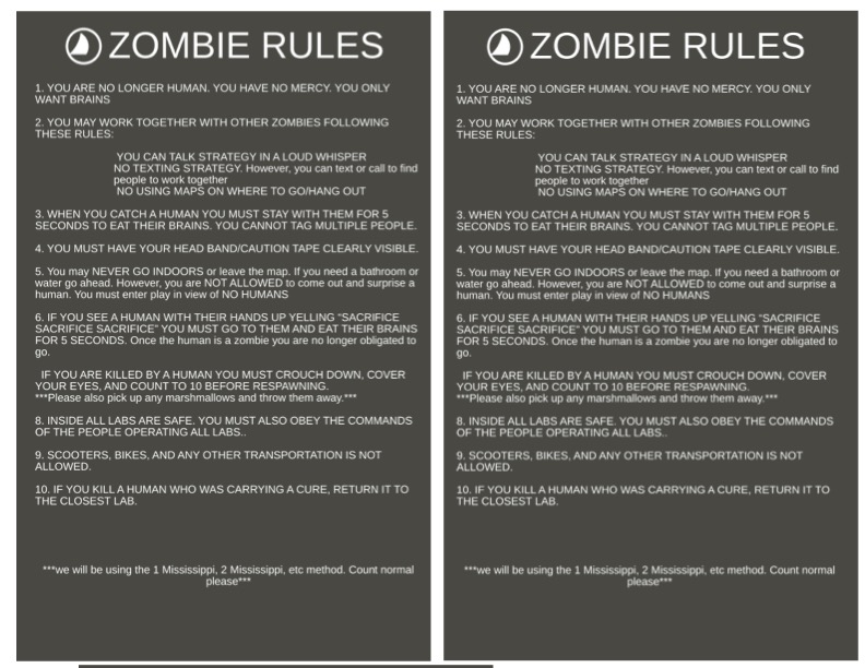 Rules for ZOMBIE-print 125